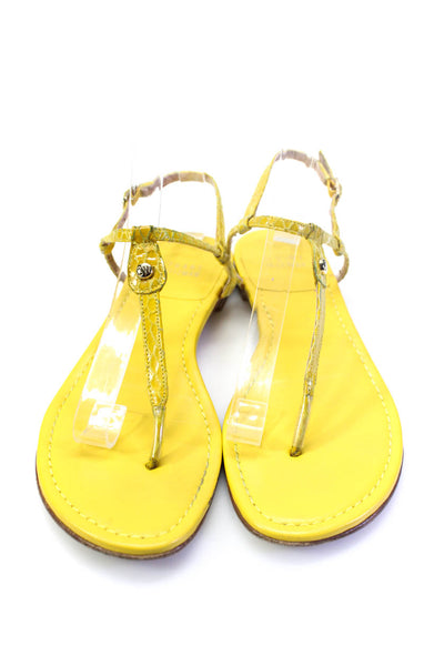 Stuart Weitzman Womens Yellow Textured T-Strap Flat Sandals Shoes Size 6