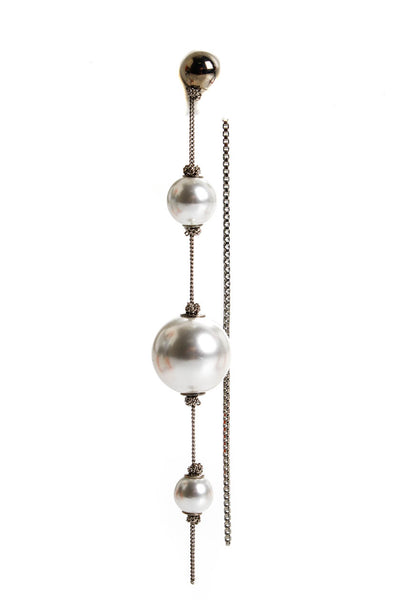 Burberry Womens Asymmetrical Glass Pearl Chain Drop Single Earring
