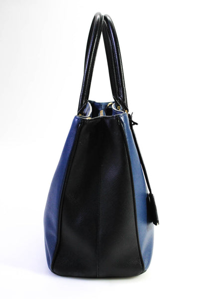Prada Womens Navy Black Color Block Saffiano Leather Luxe Top Handle Shoulder Ba