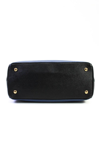 Prada Womens Navy Black Color Block Saffiano Leather Luxe Top Handle Shoulder Ba