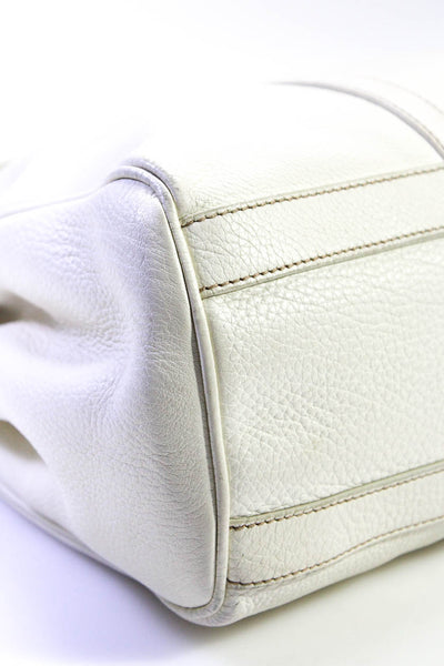 Prada Womens White Leather Tri-Compartment Shoulder Bag Handbag