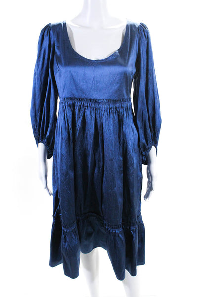 Calypso Christiane Celle Womens Silk Tiered Long Sleeve Midi Dress Blue Size S