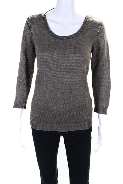 Gerard Darel Womens Knit Long Sleeve Studded Keyhole Back Top Shirt Gray Size 2