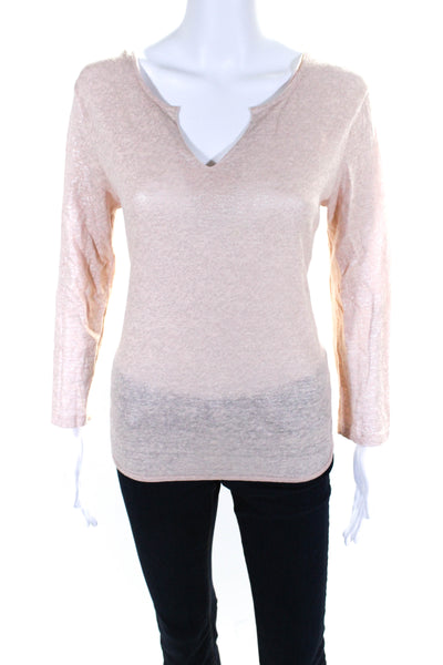 Gerard Darel Womens Metallic Long Sleeve Soft V-Neck Shirt Top Light Pink Size 2