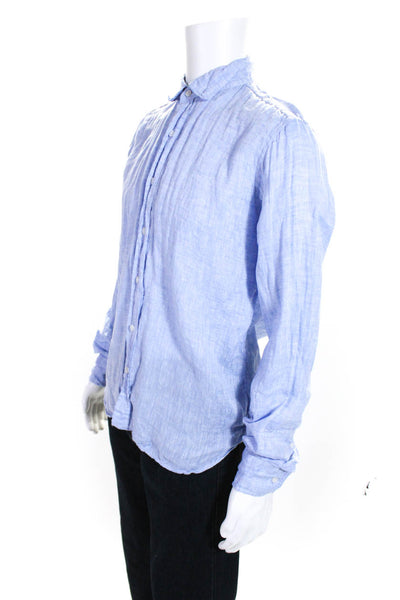 34 Heritage Mens Long Sleeve Button Up Shirt Blue Linen Size Medium