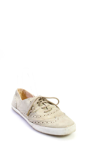 Kate Spade Womens Glitter Print Textured Low Top Lace-Up Sneakers Beige Size 8
