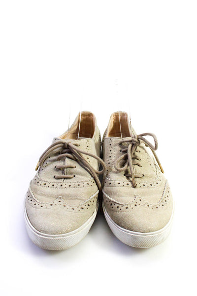 Kate Spade Womens Glitter Print Textured Low Top Lace-Up Sneakers Beige Size 8