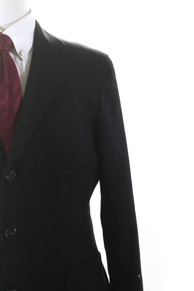 Faconnable Mens Button Down Suit Jacket Black Wool Size Medium