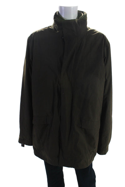 Gant Mens Long Sleeve Full Zip Hooded Short Double Coat Brown Green Size 2XL