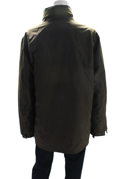 Gant Mens Long Sleeve Full Zip Hooded Short Double Coat Brown Green Size 2XL
