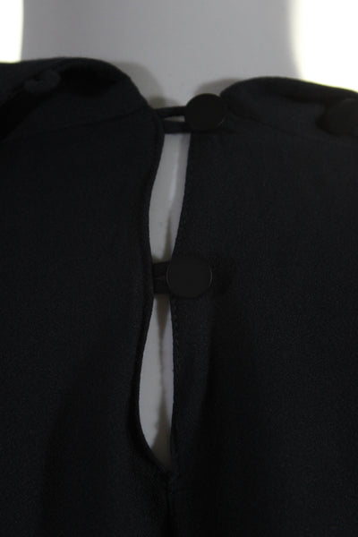Designer Women's Collared Sleeveless Tie Neck Blouse Navy Blue Size S