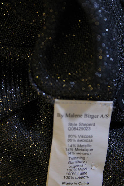 By Malene Birger Womens Metallic Ruffled Buttoned Cardigan Silver Tone Size L