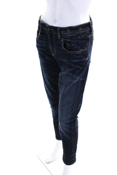 R13 Womens Mid Rise Boyfriend Skinny Leg Dark Wash Denim Jeans Blue Size 30