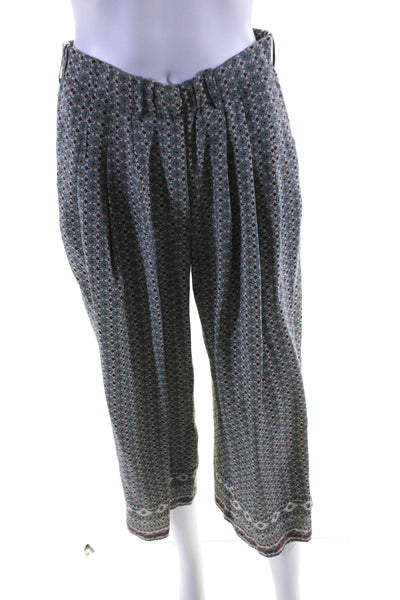 Faherty Womens Silk Abstract Pleated High-Rise Straight Leg Pants Blue Size XS