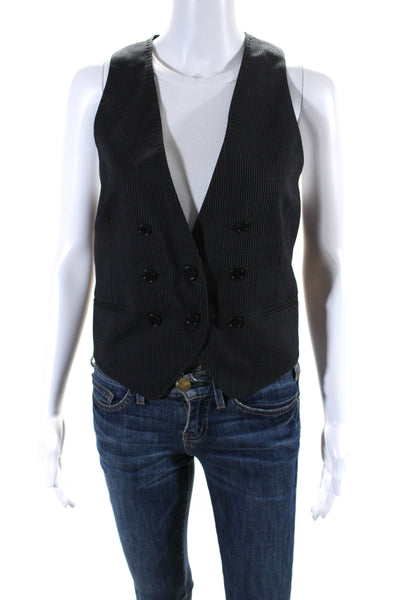 Paul Smith Black Label Womens Wool Pin Striped V-Neck Vest Black Size 46