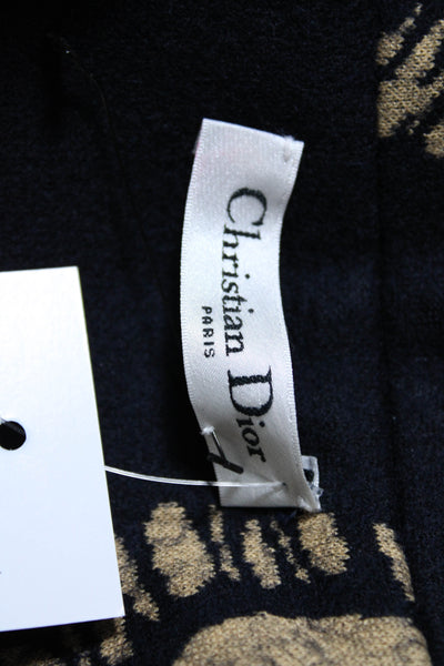 Christian Dior Womens Printed Collared Button Up Long Pea Coat Navy Size M