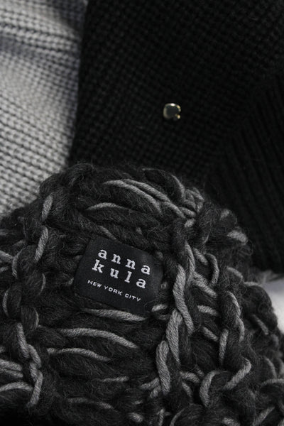 Kate Spade New York Anna Kula Womens Crochet Knit Scarves Black Gray Lot 2
