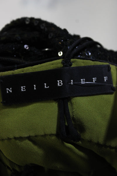 Neil Bieff Womens Sequin Chiffon Spaghetti Strap Sheath Dress Black Green Size 6