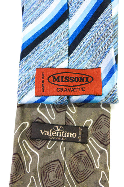 Missoni Orange Label Valentino Mens Silk Neckties Blue Grey Lot 2