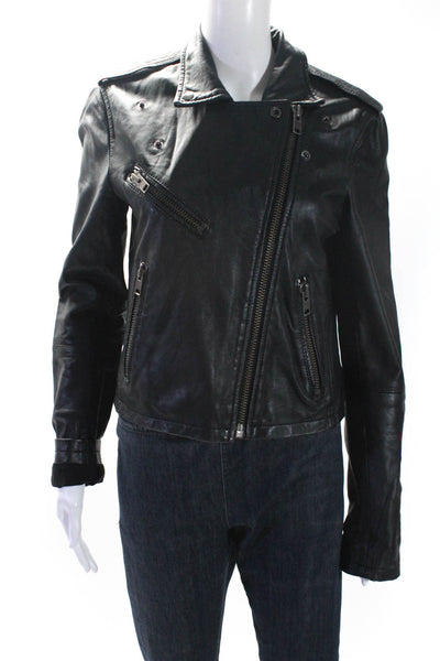 Topshop Womens Asymmetrical Leather Zip Moto Jacket Black Size 8