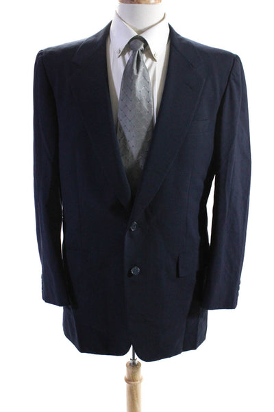 Hickey Freeman Men's Lined Long Sleeves Two Button Jacket Navy Blue Size 42