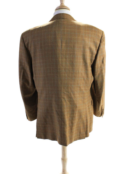 Zanella Men's Long Sleeves Collared Line Mustard Plaid Jacket Size 56