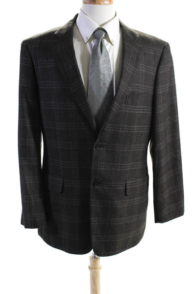 Loro Piana Men's Collared Long Sleeves Line Cashmere Jacket Brown Plaid Size 42