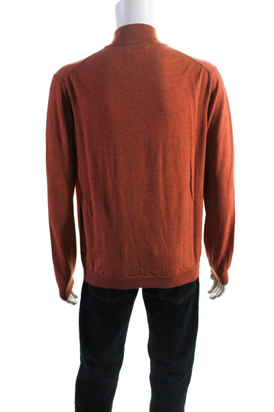 Black Saks Fifth Avenue Mens Merino Wool 1/2 Zip Mock Neck Sweater Orange Size L