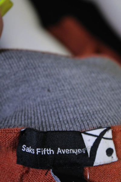 Black Saks Fifth Avenue Mens Merino Wool 1/2 Zip Mock Neck Sweater Orange Size L