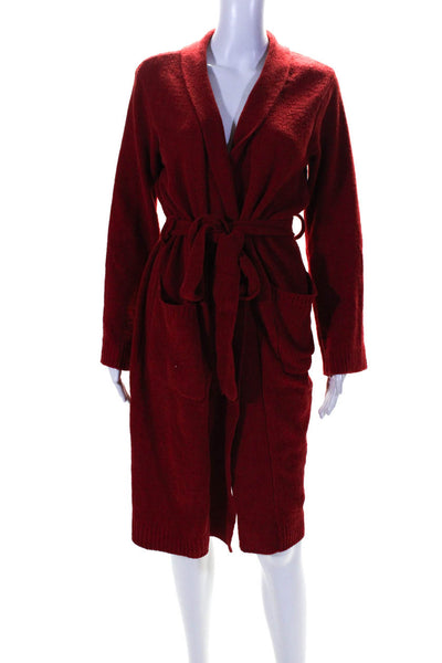 Natori Womens Midi Length Knit Chenille Belted Bath Robe Red Size Medium