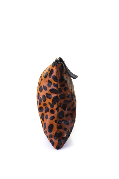 Clare Vivier Womens Leopard Print Zip Top Flat Pouch Clutch Handbag Brown