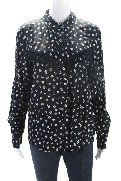 & Other Stories Womens Black Floral Fringe Detail Long Sleeve Blouse Top Size 8