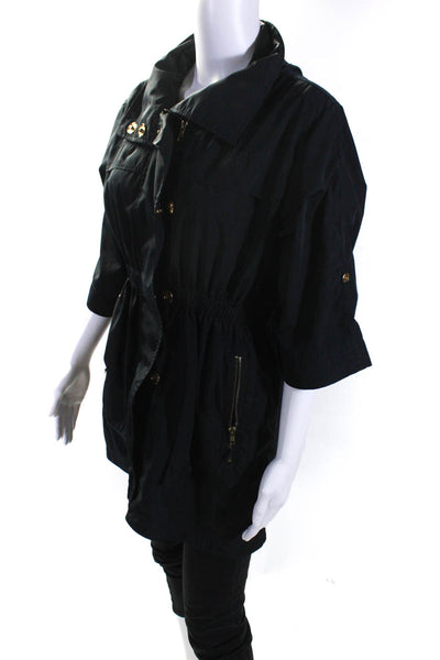 Ali Ra Womens Front Zip Short Sleeve Hooded Light Jacket Black Size 6