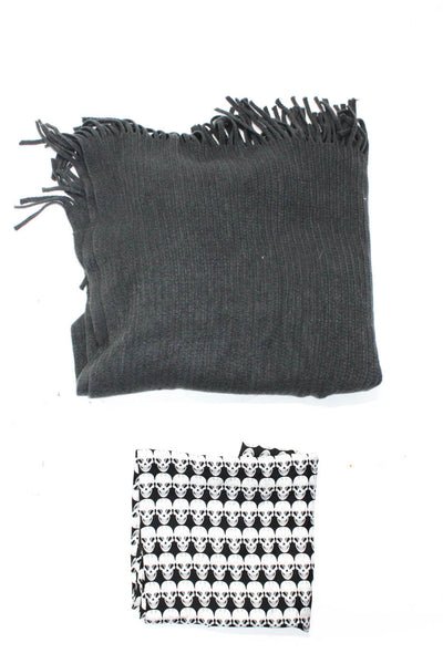 Fred Segal Womens Knit Fringe Skull Printed Scarves Gray White Black Lot 2