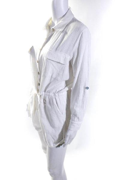 Scarlet Roos Womens Cotton Long Sleeve Drawstring Coverup Romper White Size 2
