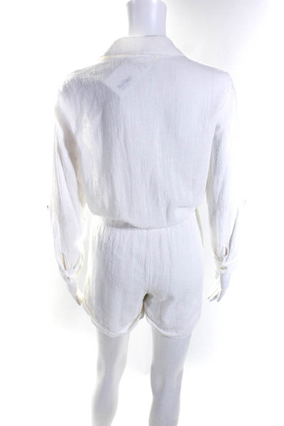 Scarlet Roos Womens Cotton Long Sleeve Drawstring Coverup Romper White Size 2