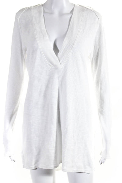 SOL ANGELES Womens Long Sleeve Knit V Neck Cover Up Dress White Size Medium