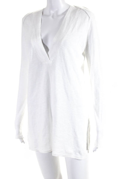 SOL ANGELES Womens Long Sleeve Knit V Neck Cover Up Dress White Size Medium