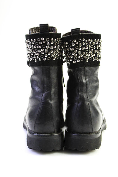 Phillip Plein Womens Studded Lace-Up Tied Slip-On Ankle Boots Black Size EUR36.5