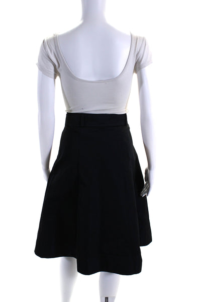 Akris Punto Womens Navy/Black Belt Pleated Midi A-Line Skirt Size 10