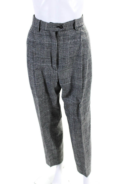 Adolfo Womens Wool Houndstooth Print Pleated Front Trousers White Black Size 12