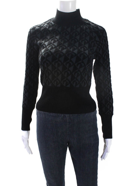 Marine Serre Womens Geometric Intarsia Turtleneck Sweater Black Gray Size XS