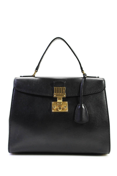 Dior Grained Leather Adjustable Strap Dioraddict Turn Lock Satchel Handbag Black