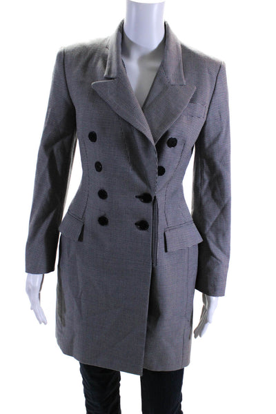 Stella McCartney Womens Houndstooth Buttoned Wrap Overcoat Black White Size 40