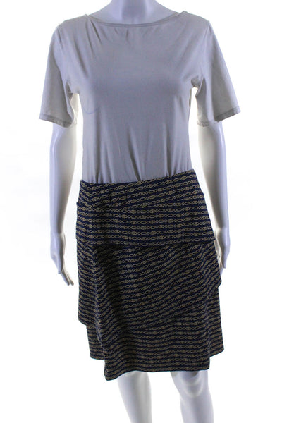 J. Mclaughlin Women Chain Link Print Layered Skirt Blue Gold Size Medium