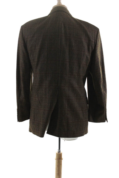 Southwick for Carters Mens Brown Plaid Two Button Long Sleeve Blazer Size 41