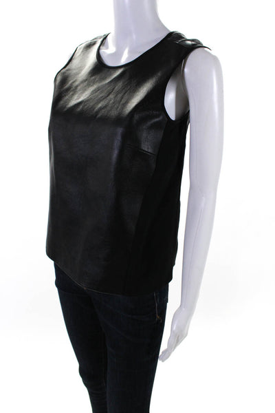 Jonathan Simkhai Womens Organza Leather Sleeveless Shell Tank Top Black Size XS