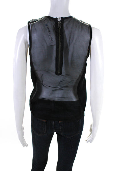 Jonathan Simkhai Womens Organza Leather Sleeveless Shell Tank Top Black Size XS