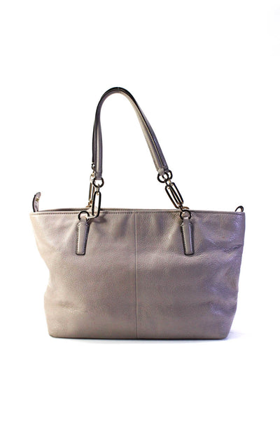 Coach Womens Light Gray Leather Zip Shoulder Bag Handbag