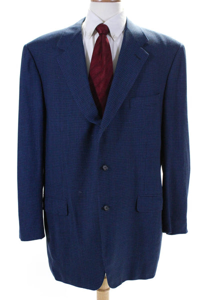 Canali Mens Wool Textured Buttoned Collared Long Sleeve Blazer Blue Size L